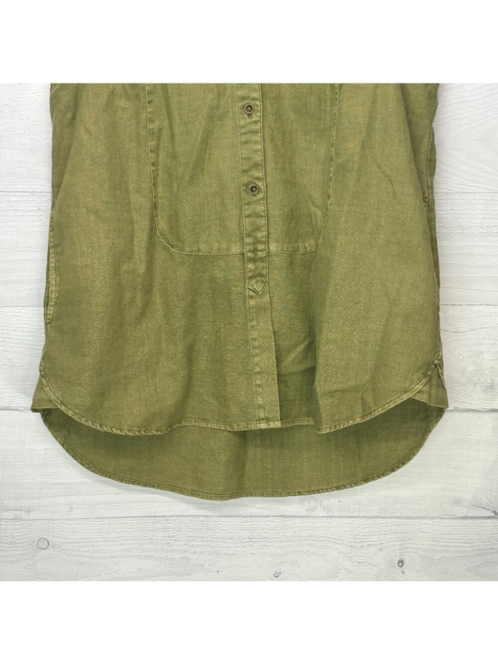 Free People Linen Blend Sleeveless Button Front Shirt Olive Green Frayed Edges - Picture 5 of 11
